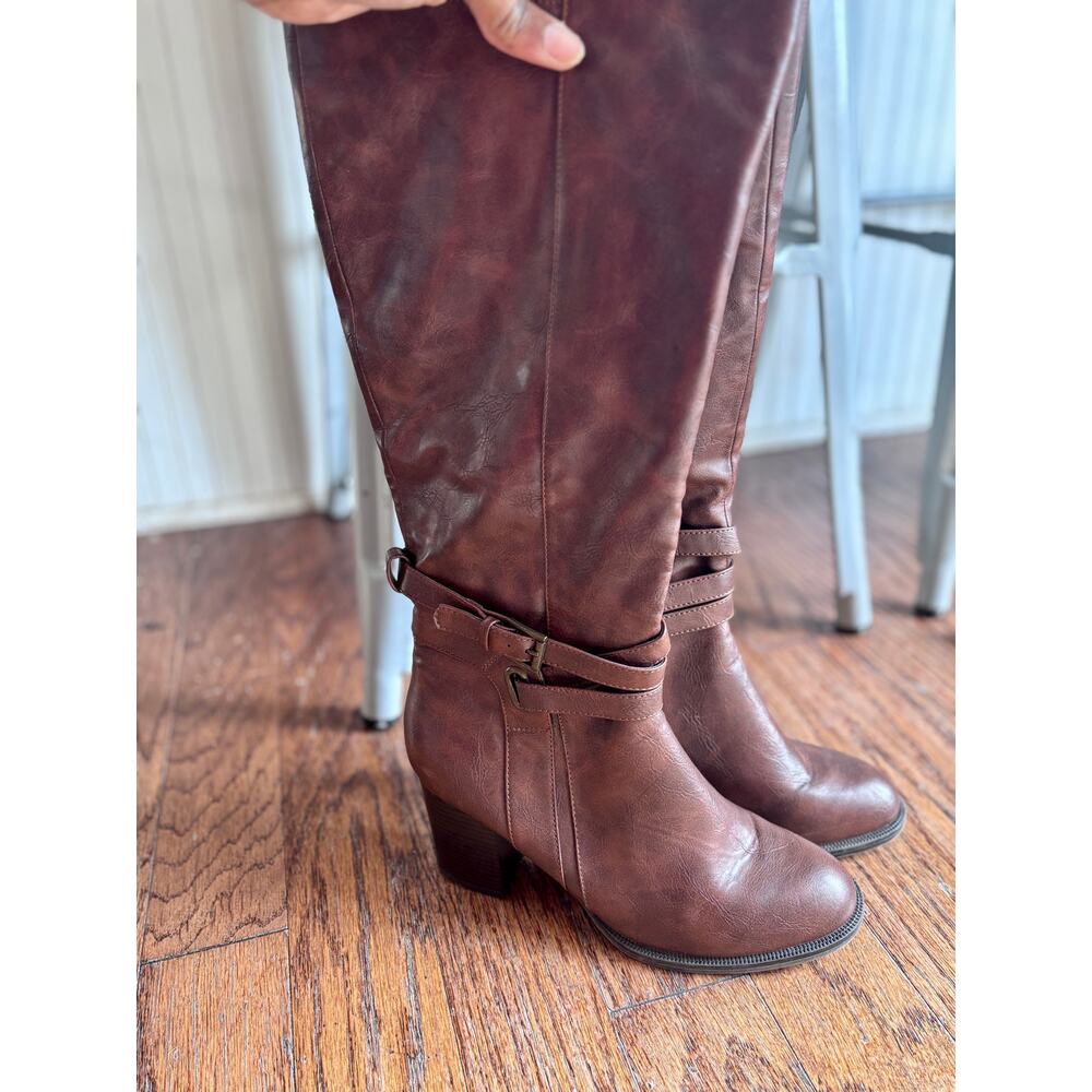 Women’s Brown Knee-High Boots | Block Heel | Side Zip | Size 8.5